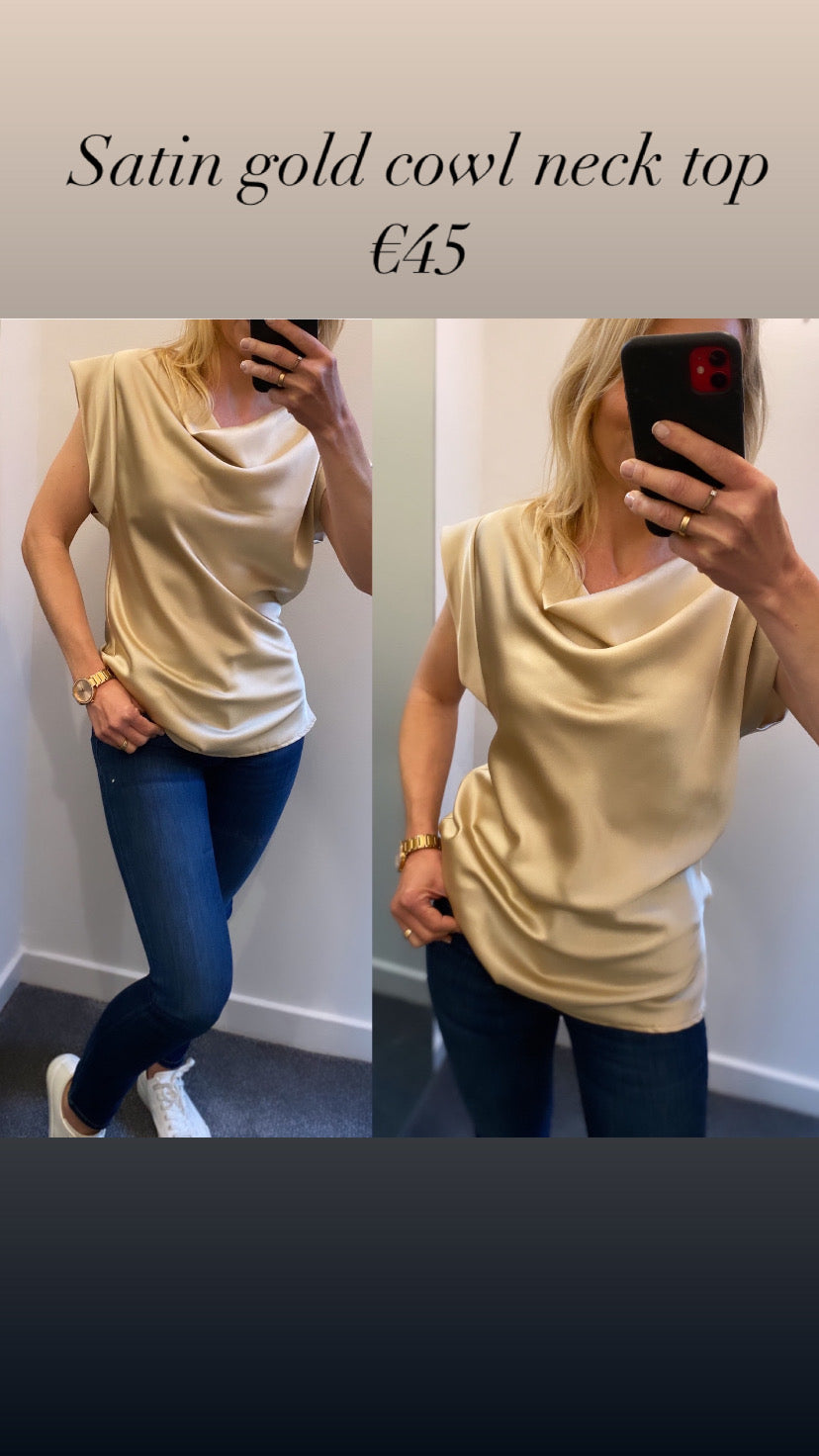 Satin gold cowl neck top