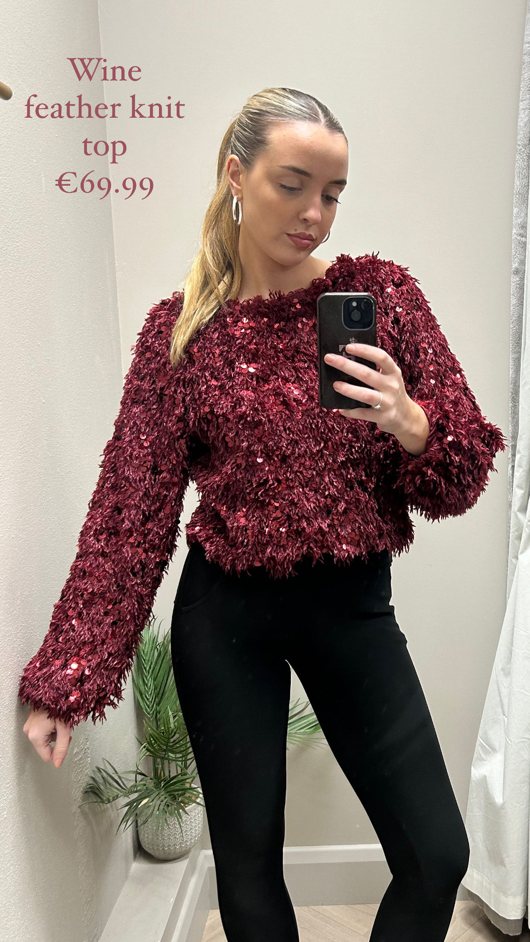 Wine feather knit top