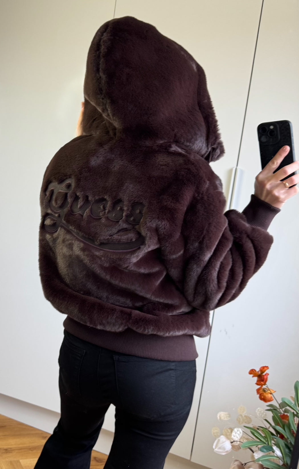 Guess brown lucrezia faux fur jacket w5bl66w3890