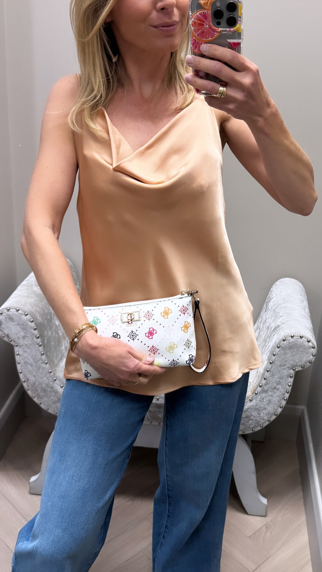 Pesca rose gold azalea satin cami top