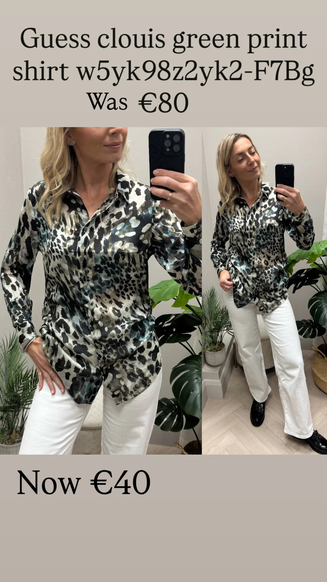 Guess clouis green print shirt w5yk98z2yk2-F7Bg