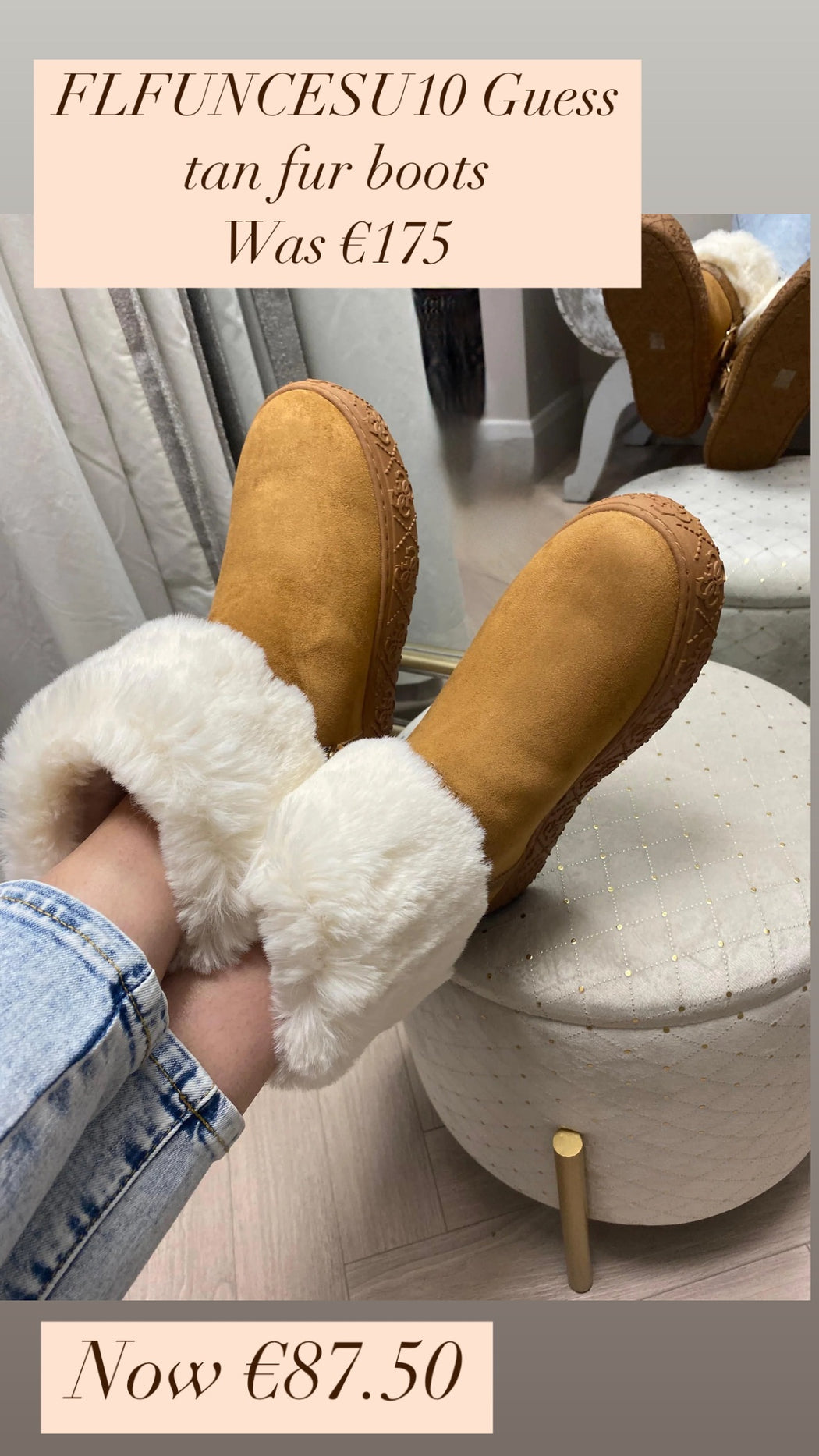 FLFUNCESU10 Guess tan fur boots