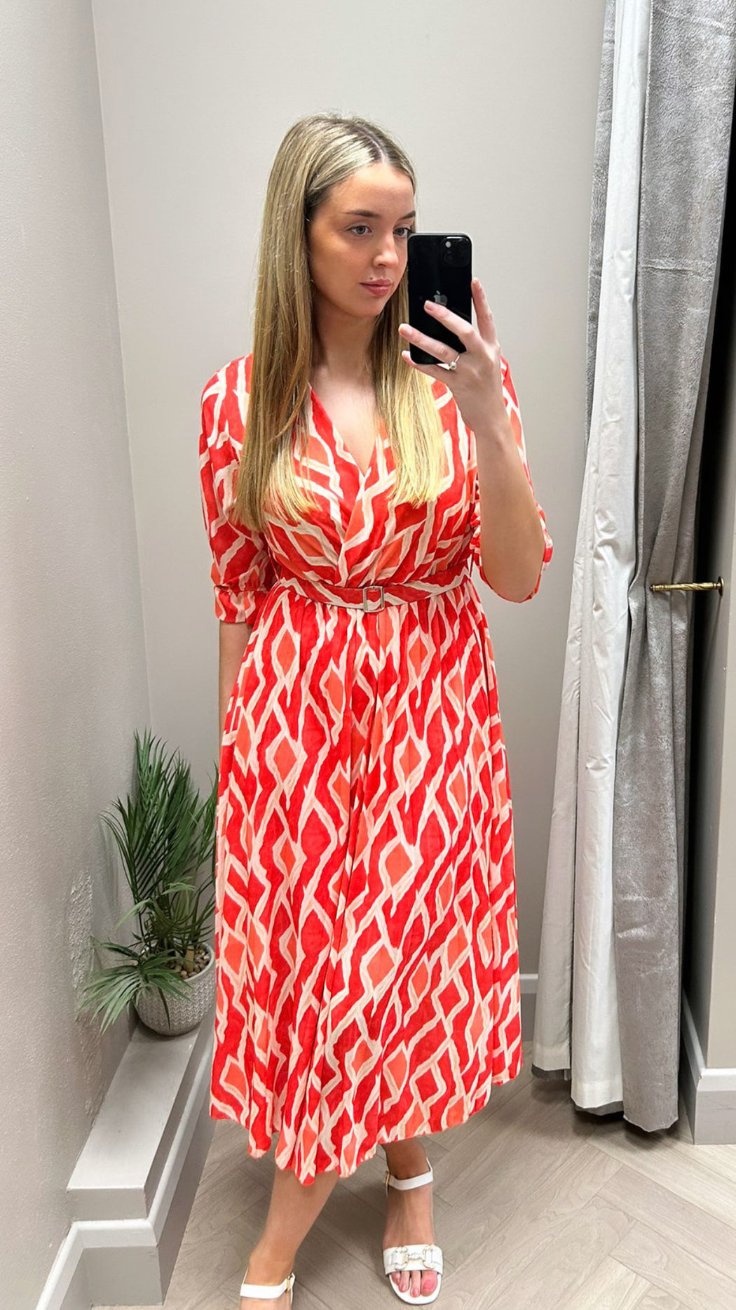 CORAL PRINT POSITANO MIDI DRESS