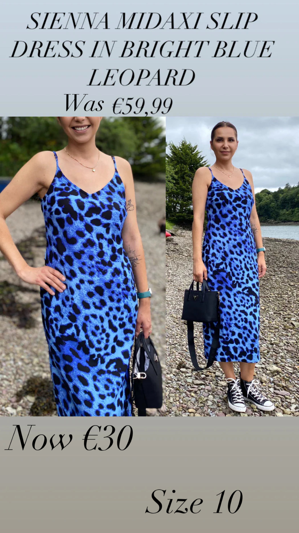 SIENNA MIDAXI SLIP DRESS IN BRIGHT BLUE LEOPARD