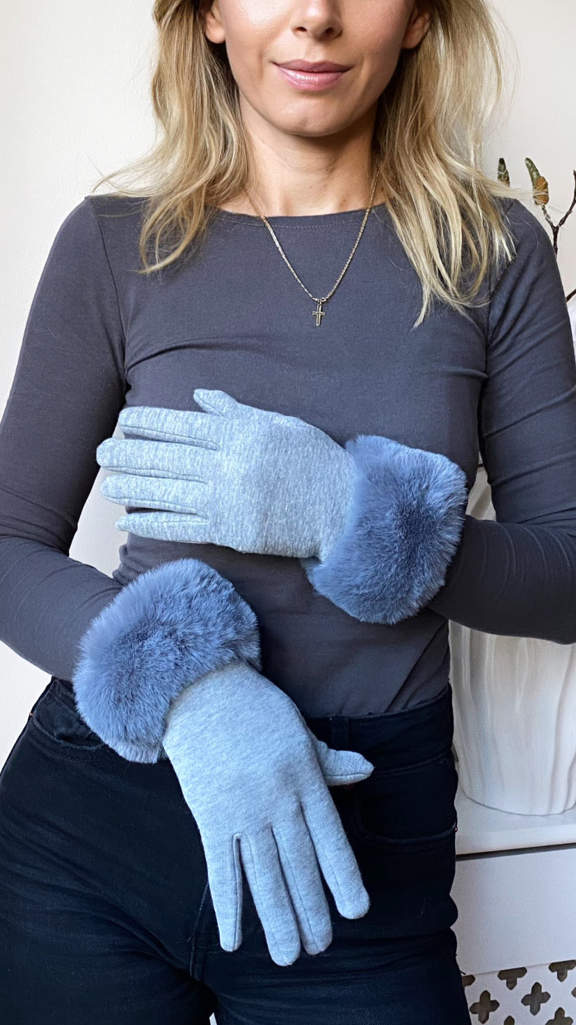 Amelia grey faux fur gloves