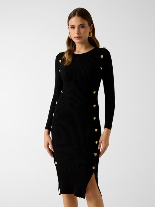 Guess black knit dress with gold button detail w6rk06z2yj2 -JBLK
