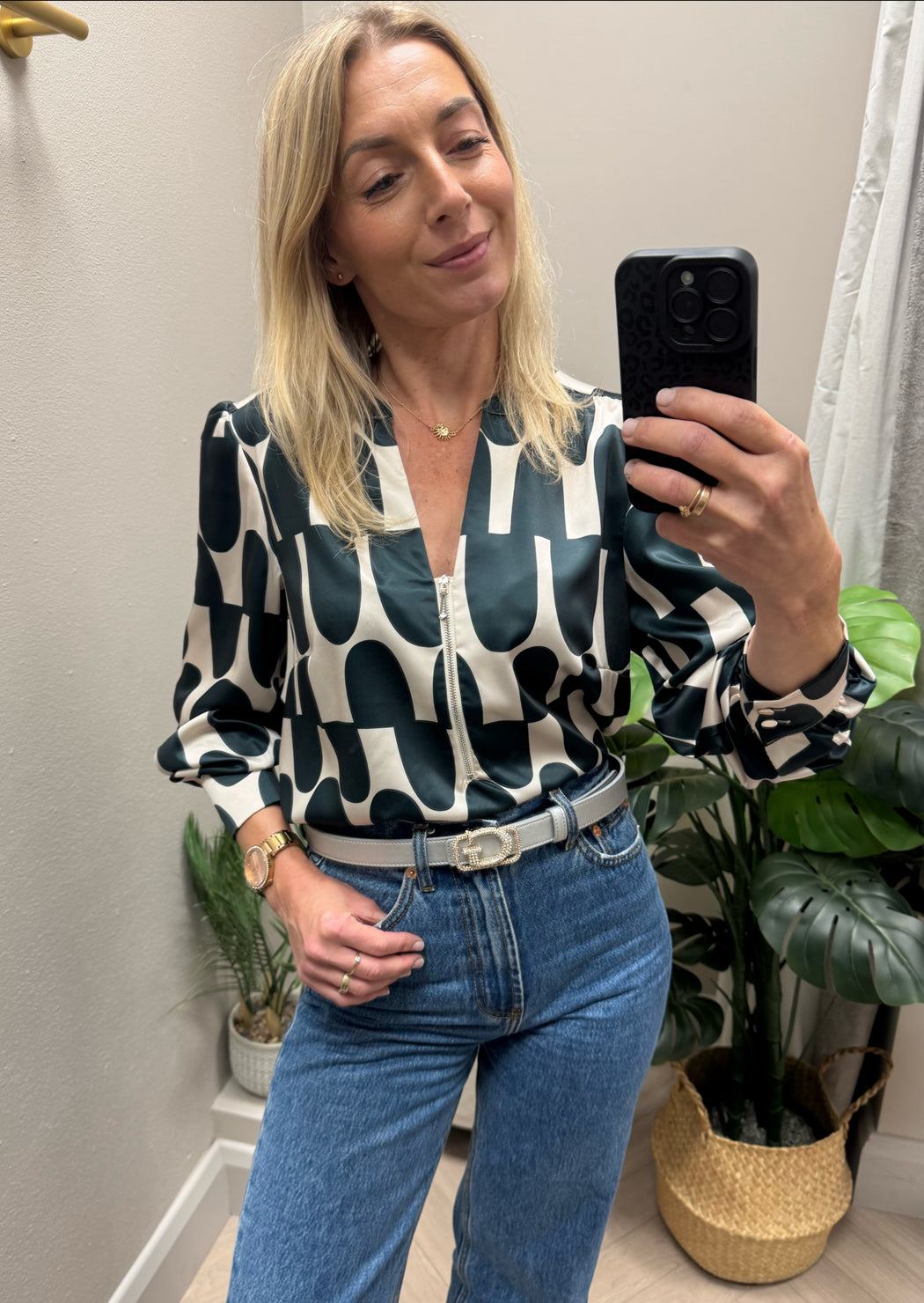 Claudia green print top