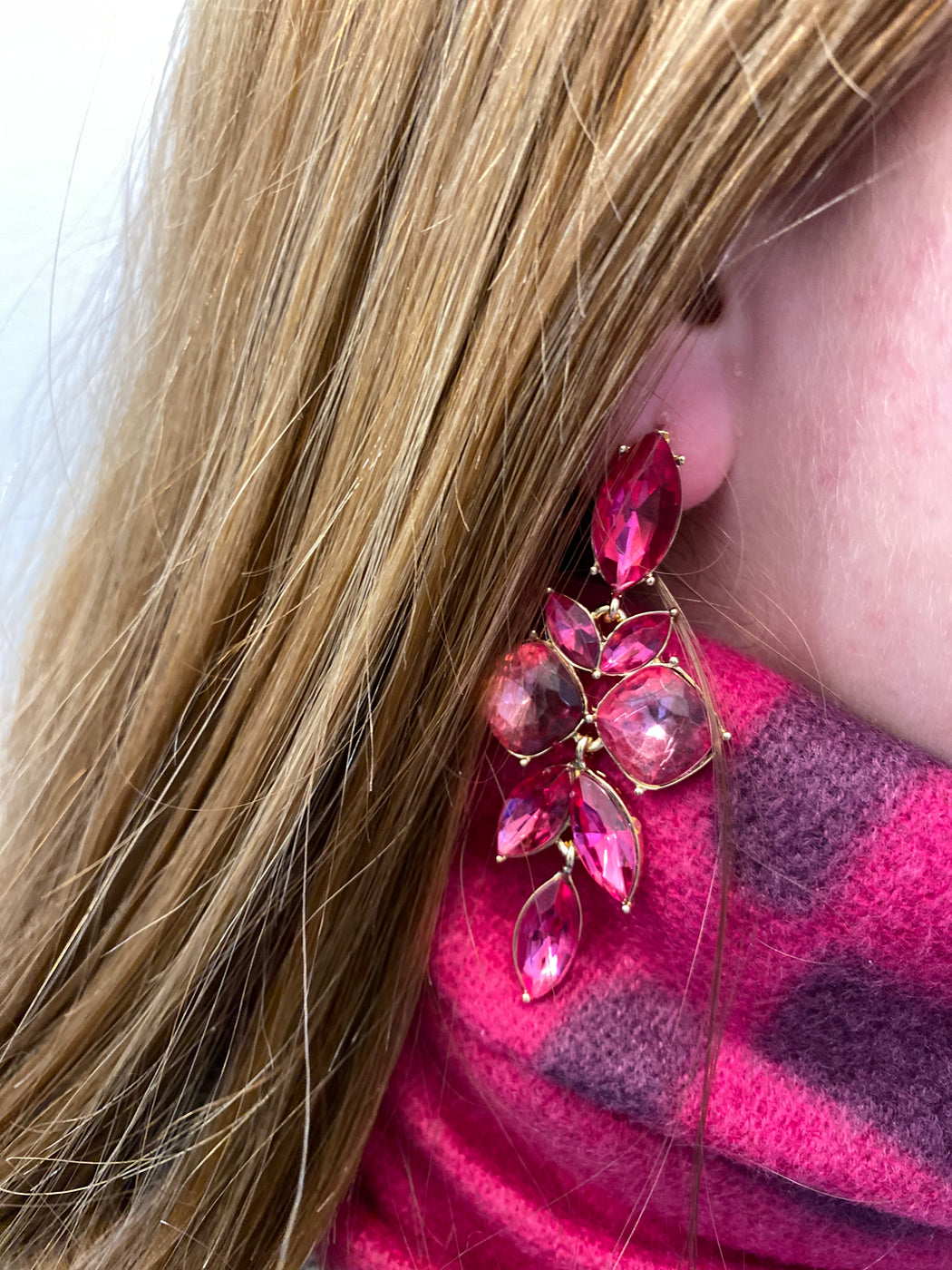 Pink leaf drop earrings