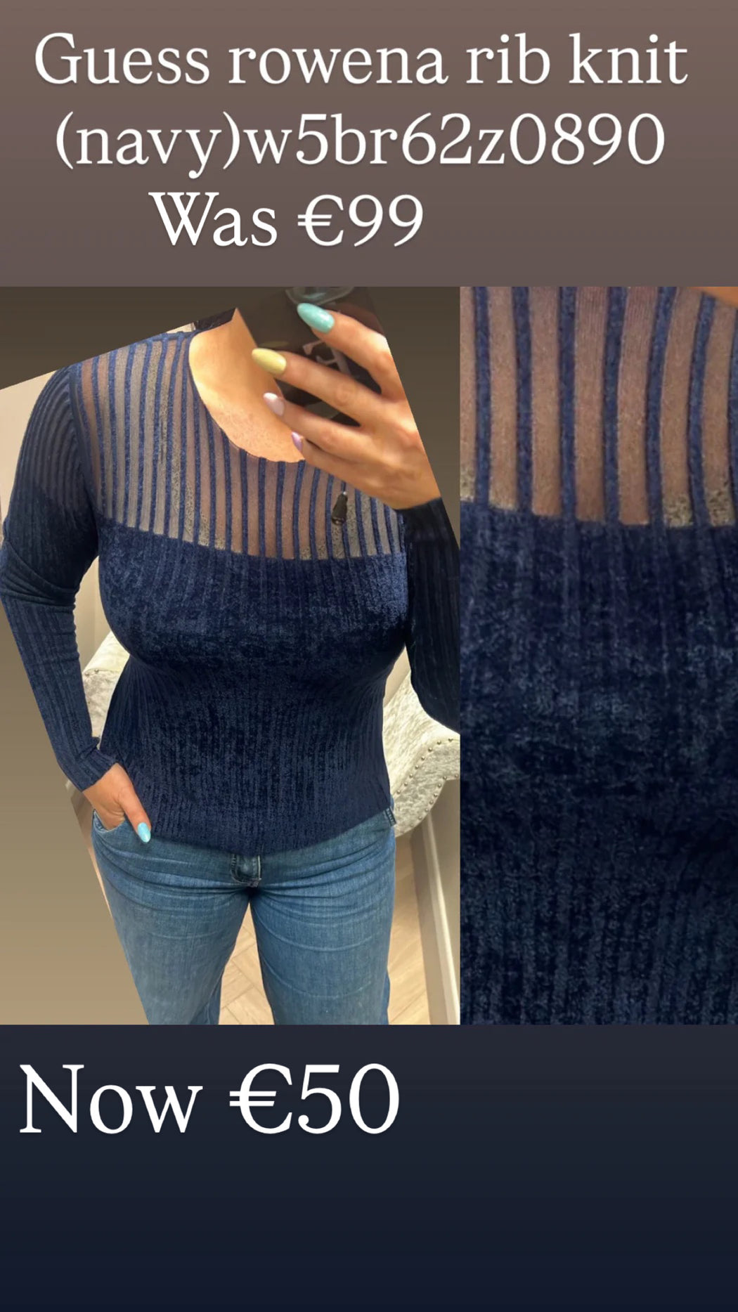 Guess rowena rib knit (navy)w5br62z0890