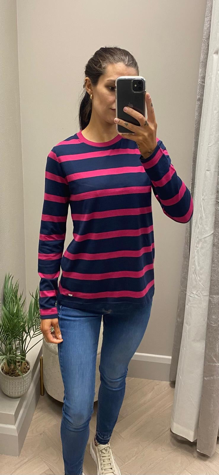 Relax & Renew Demelza navy cerise long sleeve tee