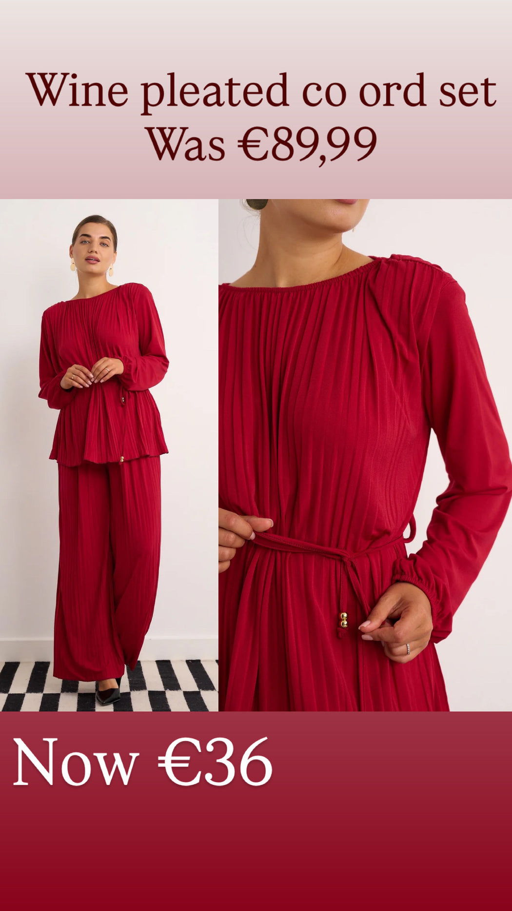 Wine pleated co ord set
