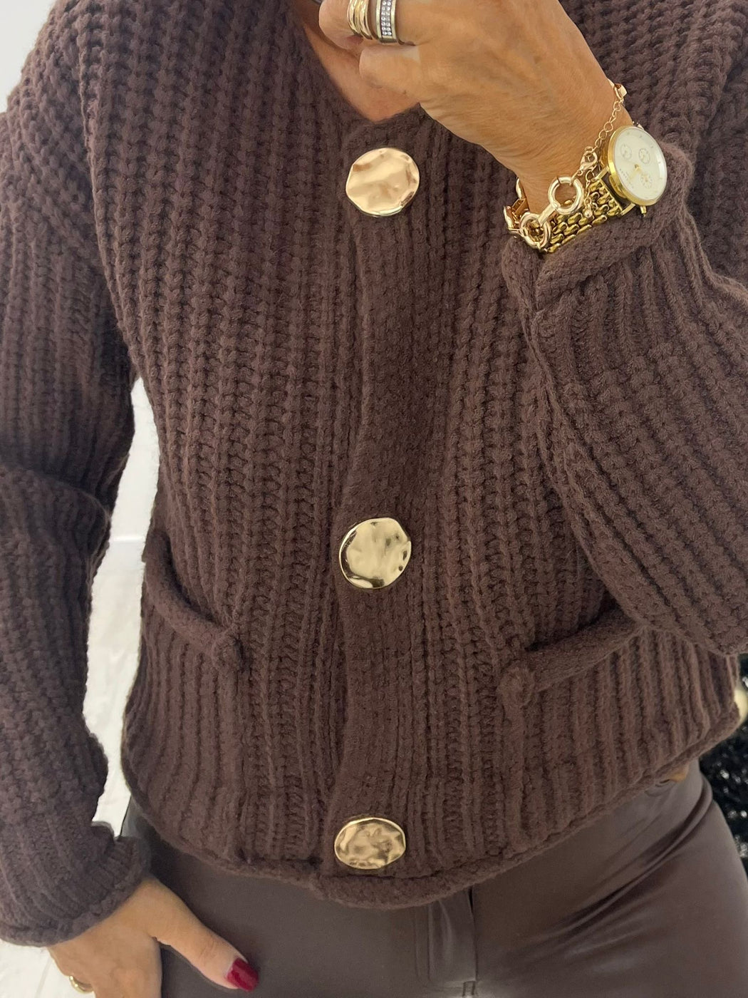 Jazz brown button knit cardi