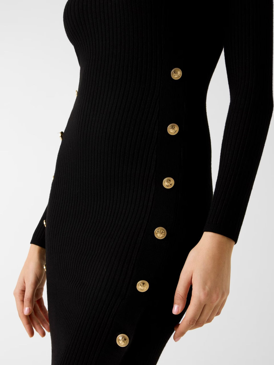 Guess black knit dress with gold button detail w6rk06z2yj2 -JBLK