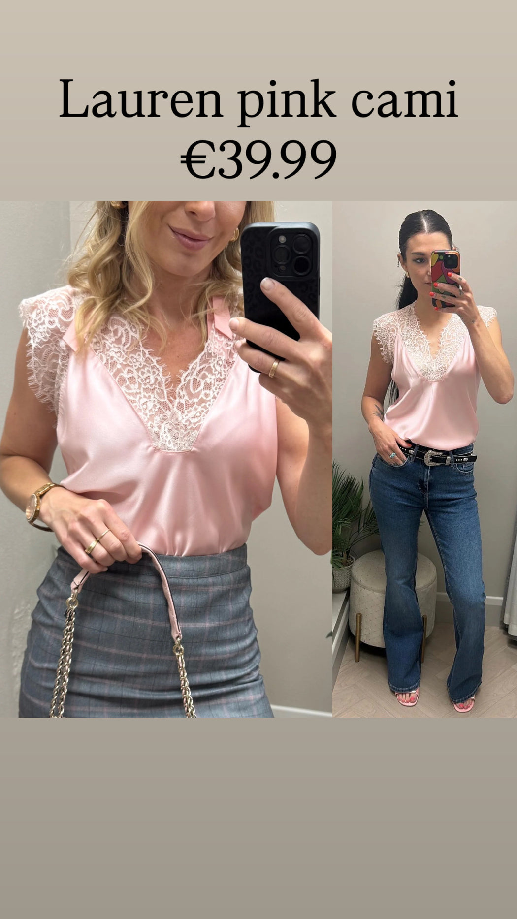 LAUREN PINK LACE CAMI TOP