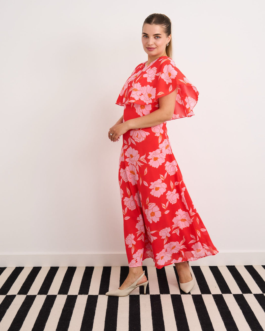 Dora red print midi dress