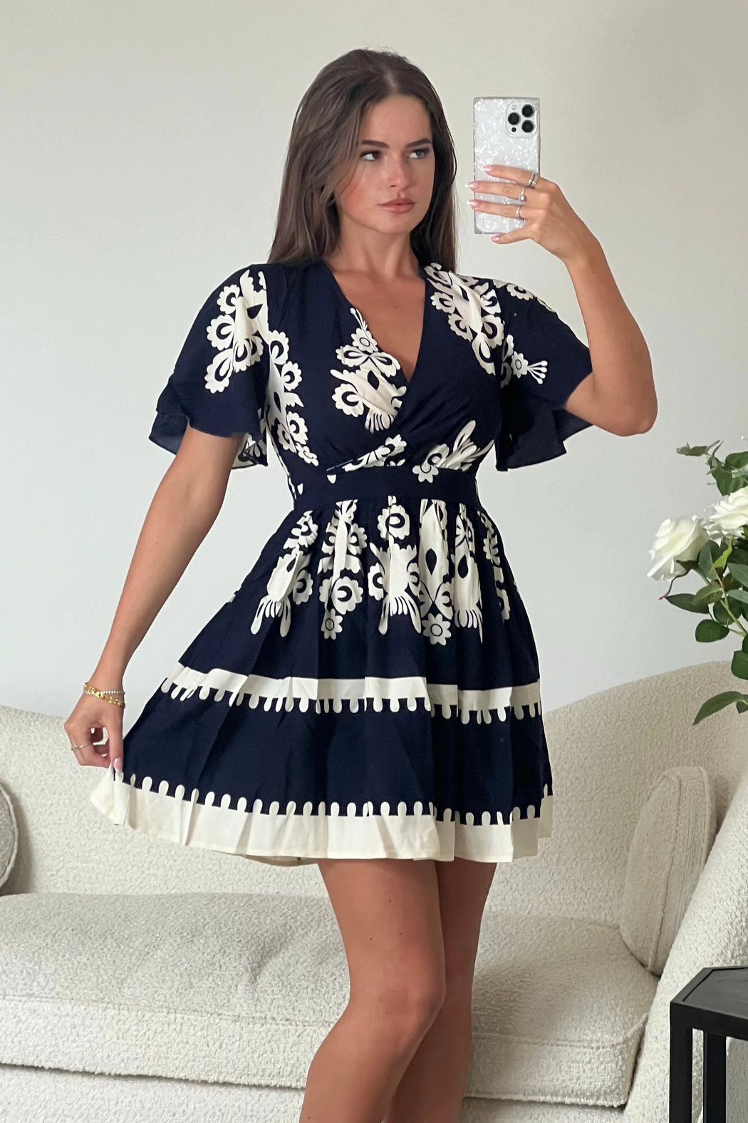 Suzanne Blue Boarder Mini Dress