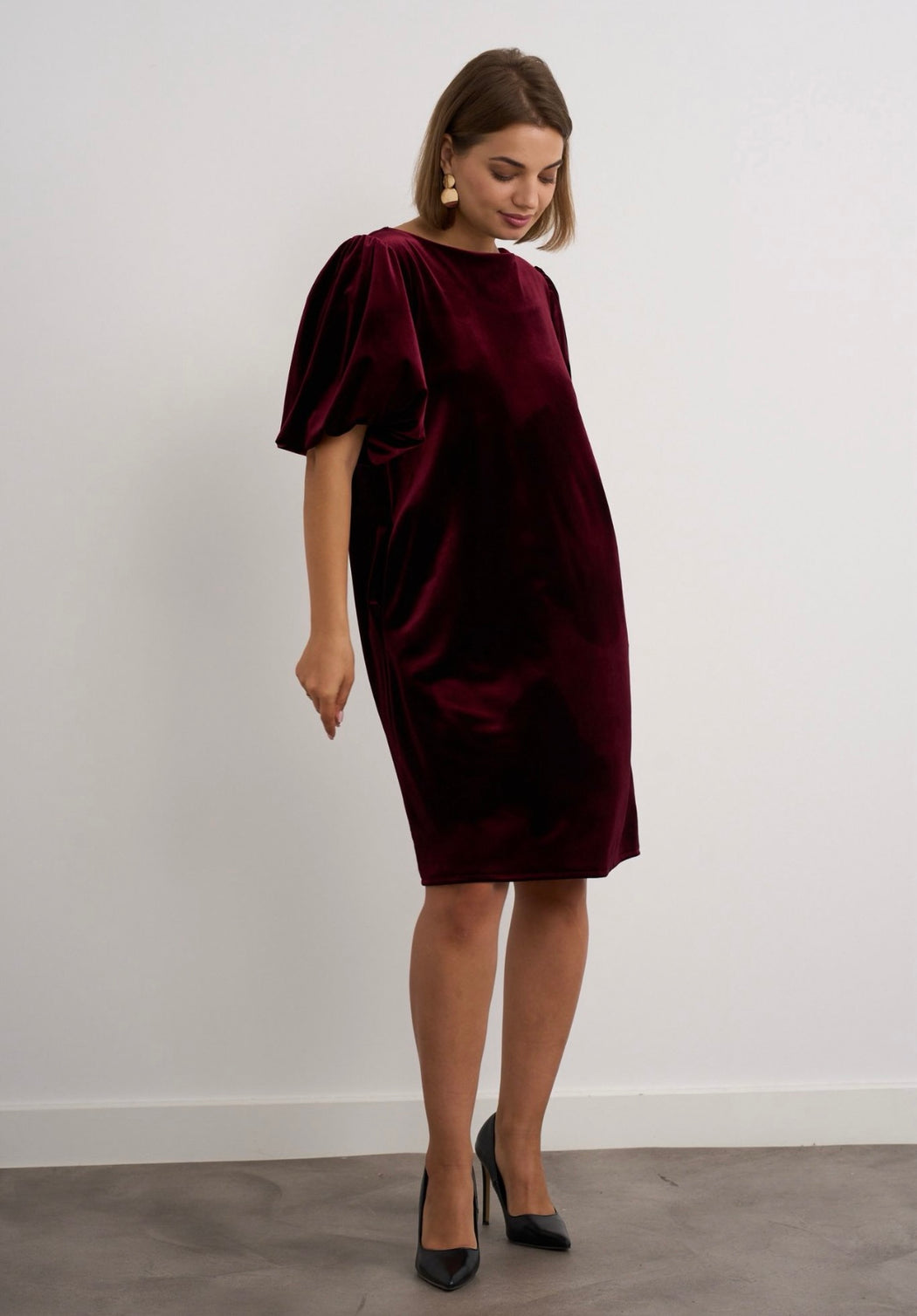 Wine velvet bow back dress