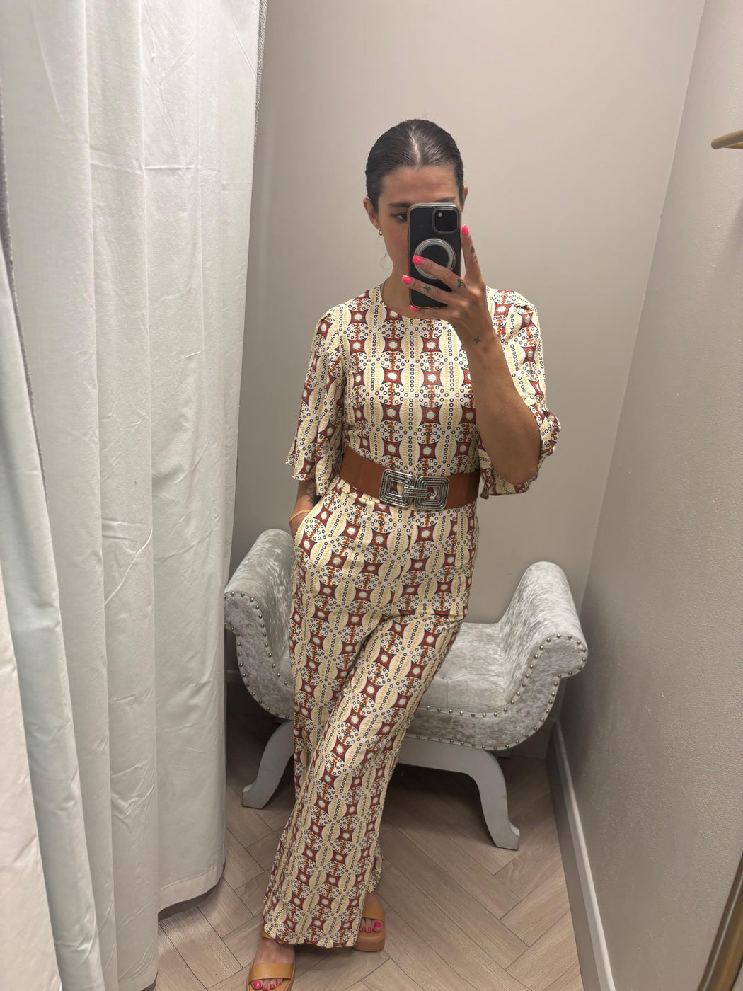 Cleo cream print traffic jumpsuit