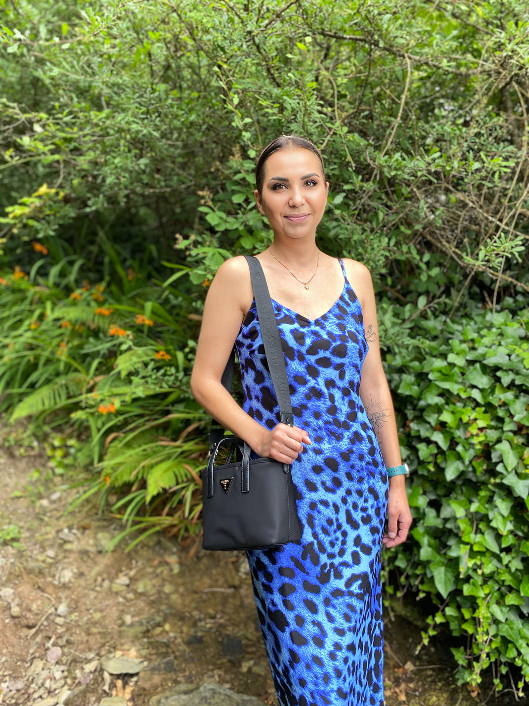 SIENNA MIDAXI SLIP DRESS IN BRIGHT BLUE LEOPARD