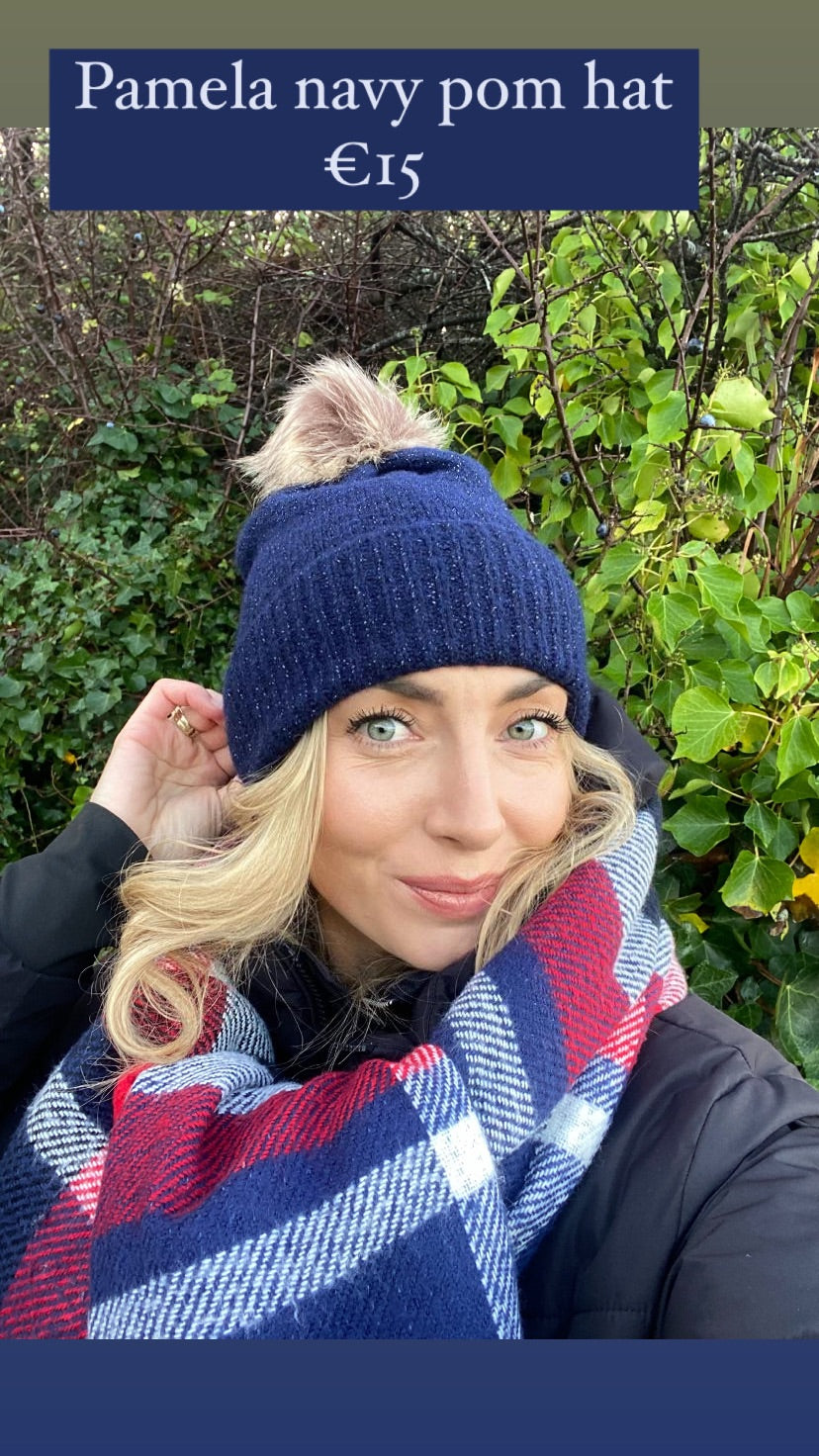 Pamela navy pom hat