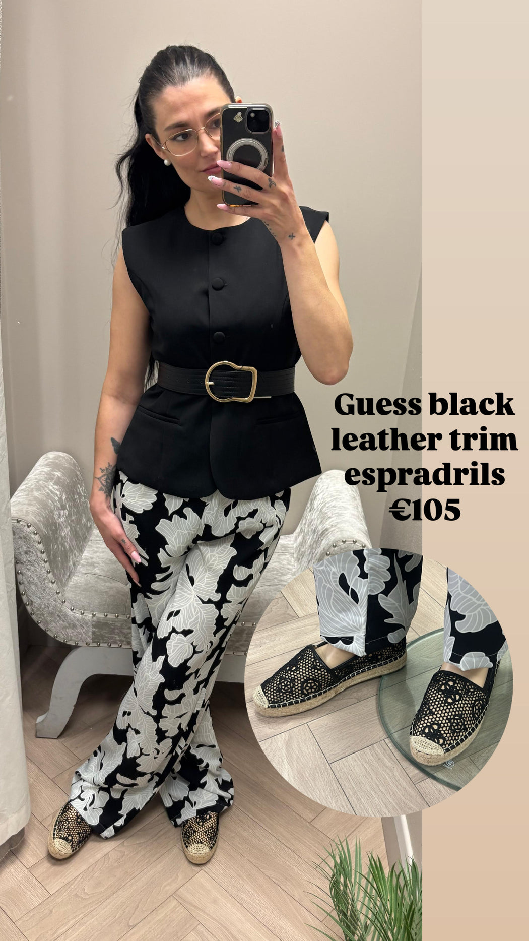 Guess black leather trim espradrils