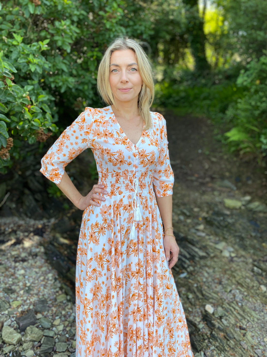 Indiana apricot print maxi