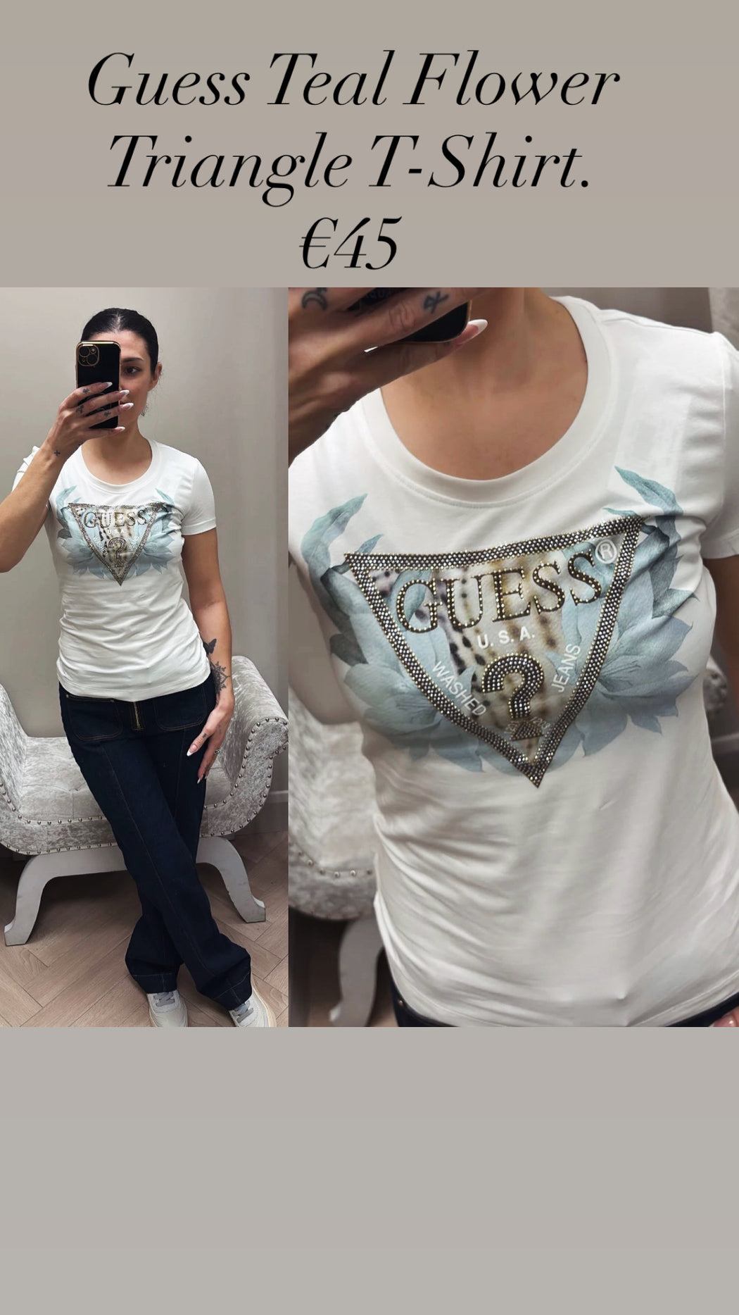 Guess Teal Flower Triangle T-Shirt. W6GI12K3027