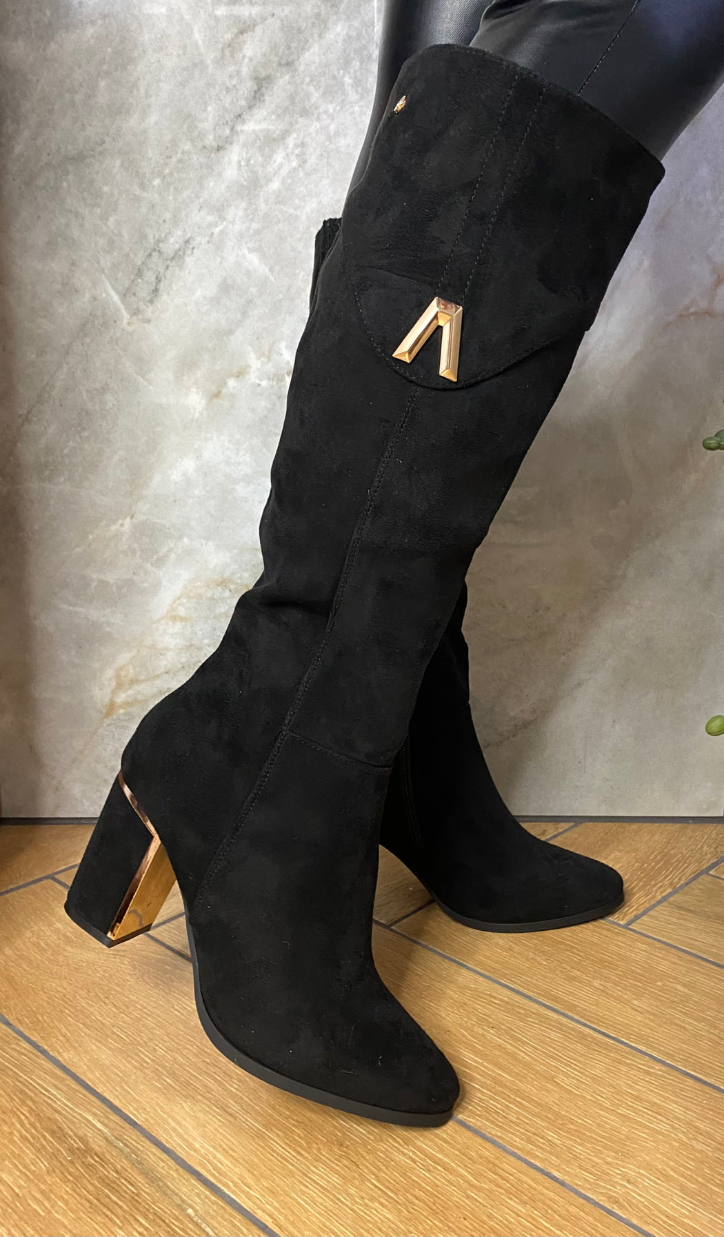 Haffar one ink black knee high boots