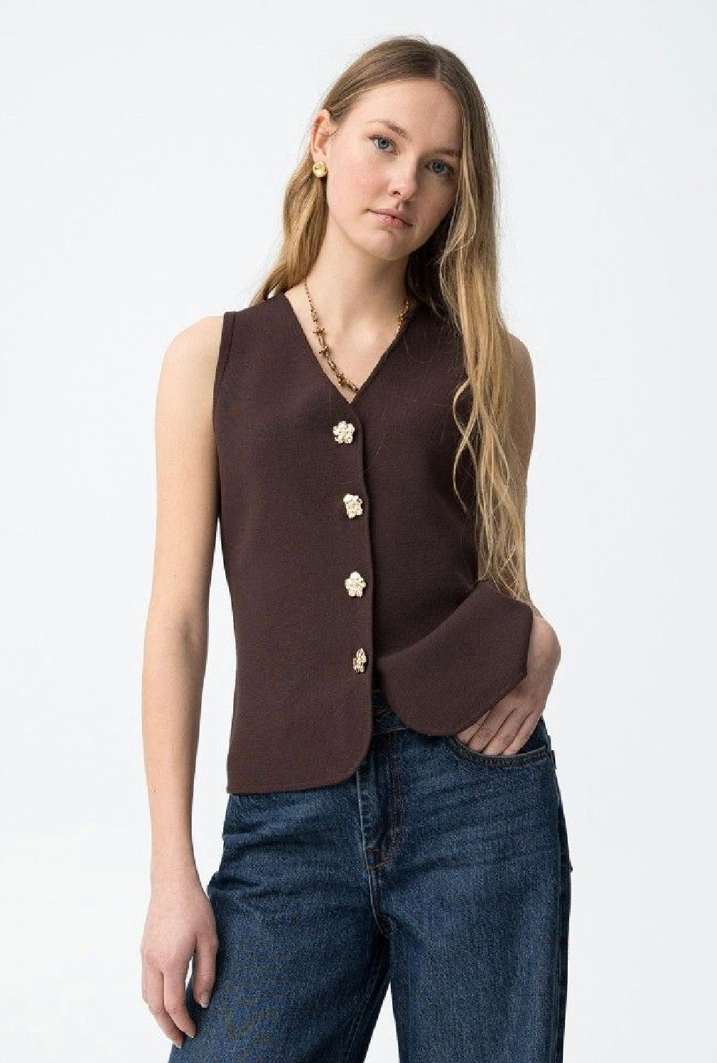 Fleur brown button waistcoat