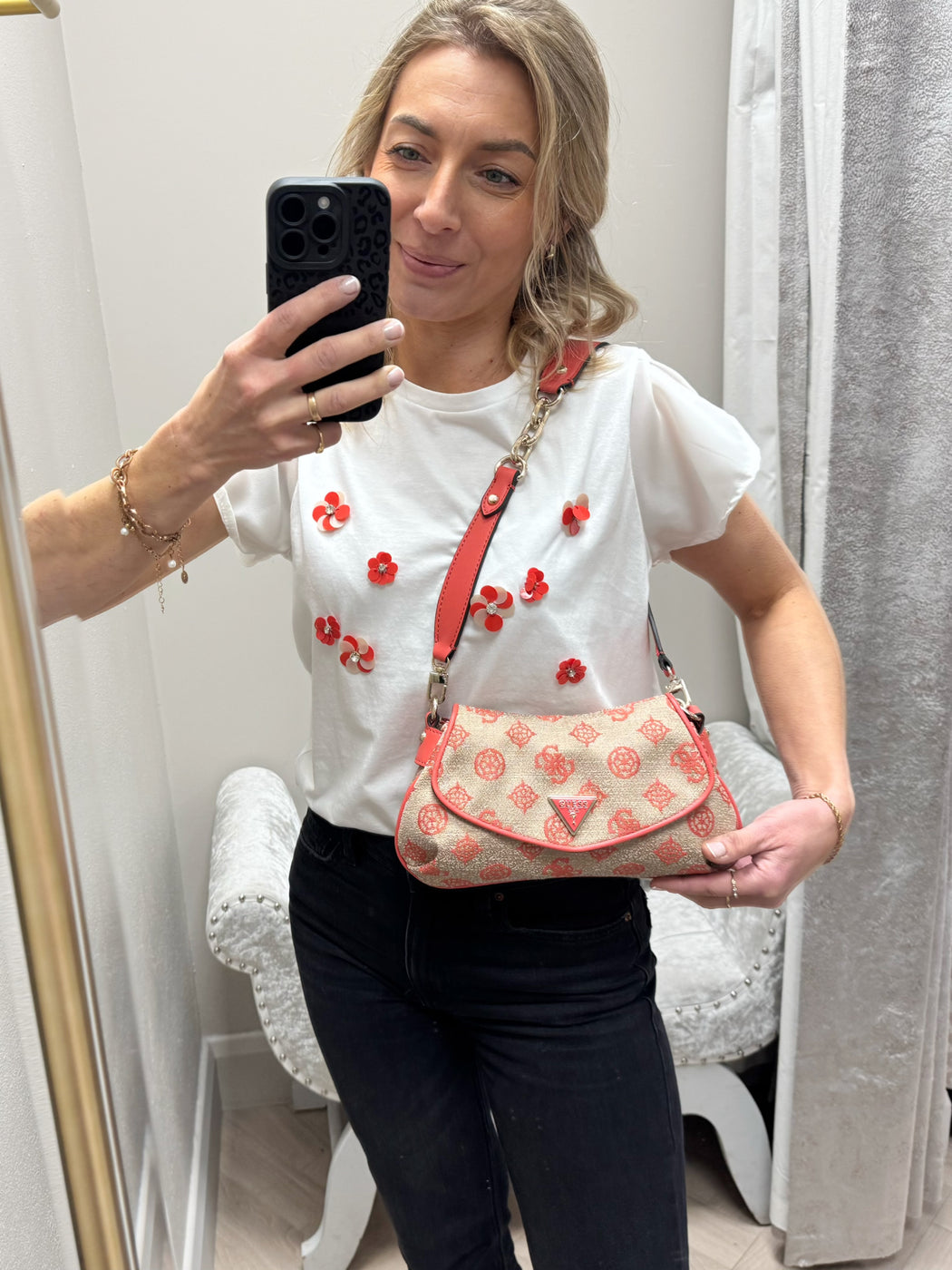 Guess coral red logo beyza shoulder bag JG962719