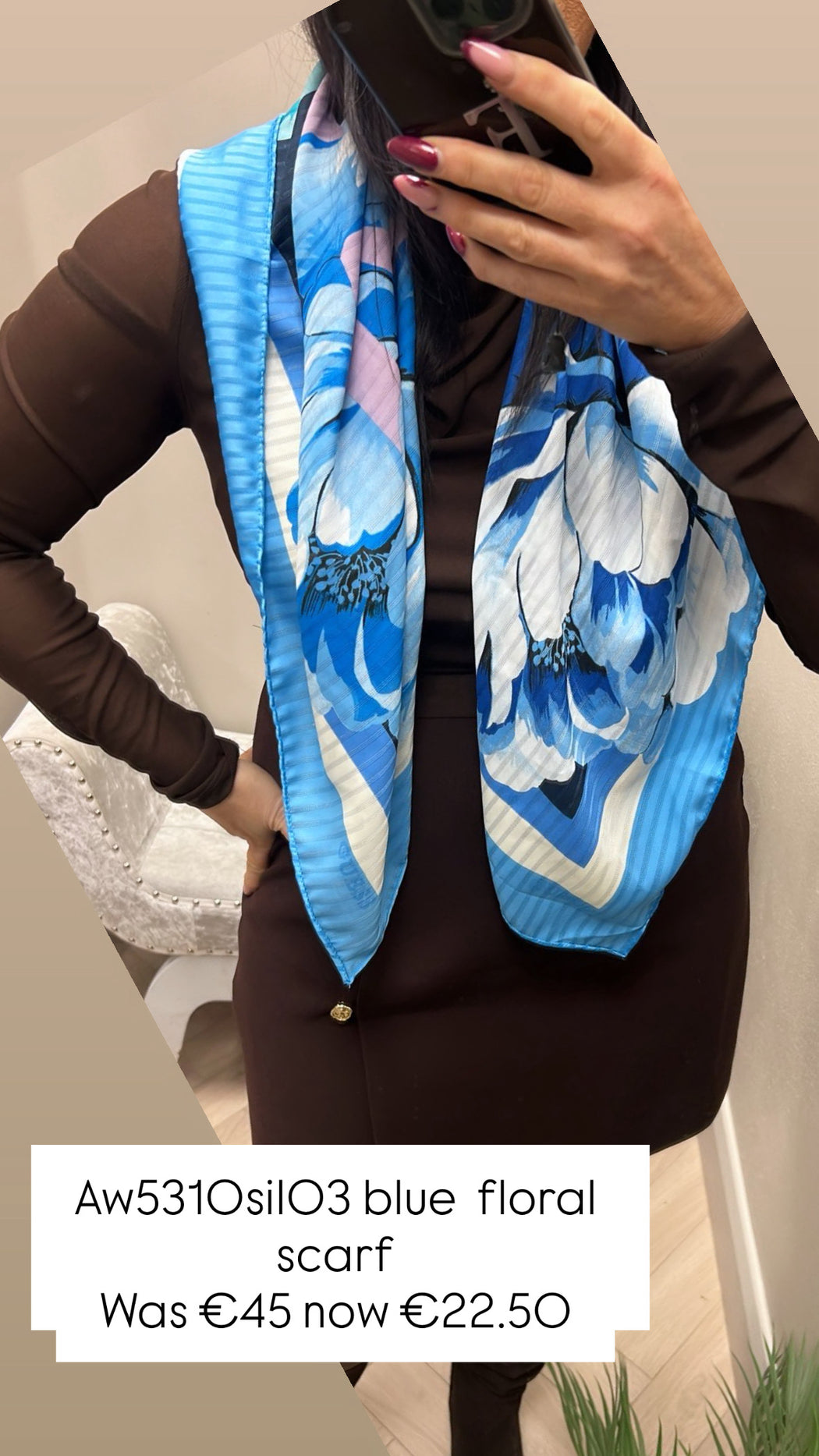 Aw5310sil03 blue  floral scarf