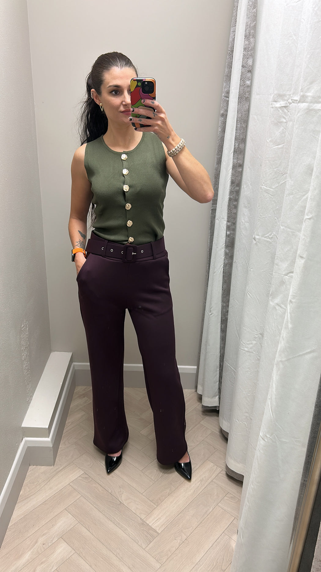 Wine belted trousers