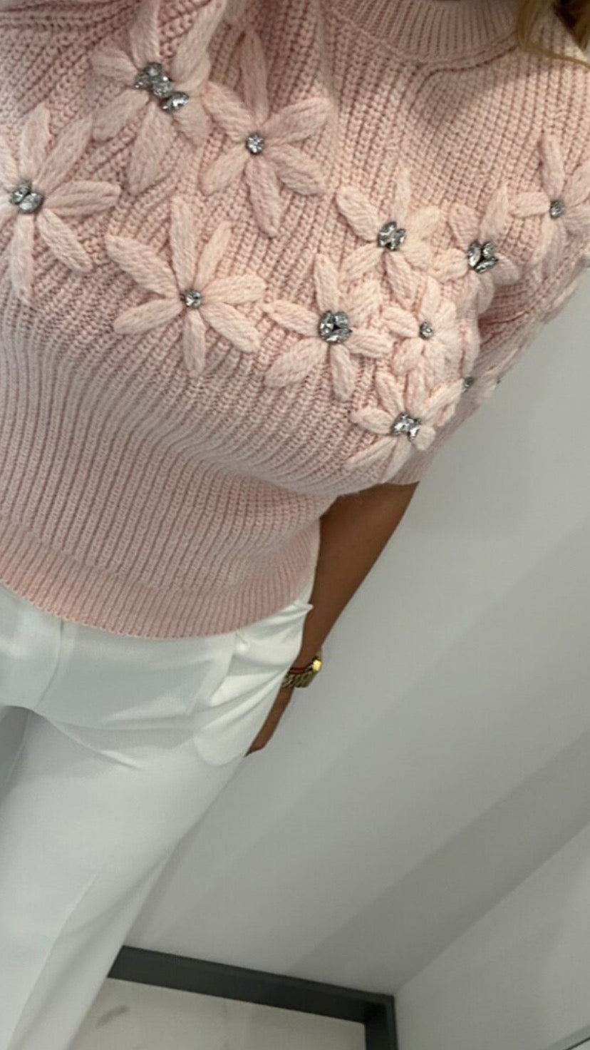 1159 blush daisy sweater