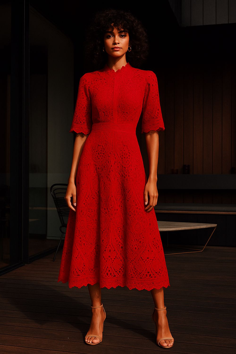Mabel red lace dress