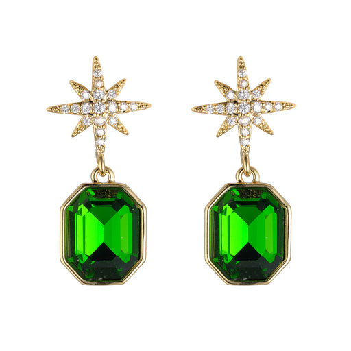 S142ecb EMERALD CRYSTAL STAR EARRINGS