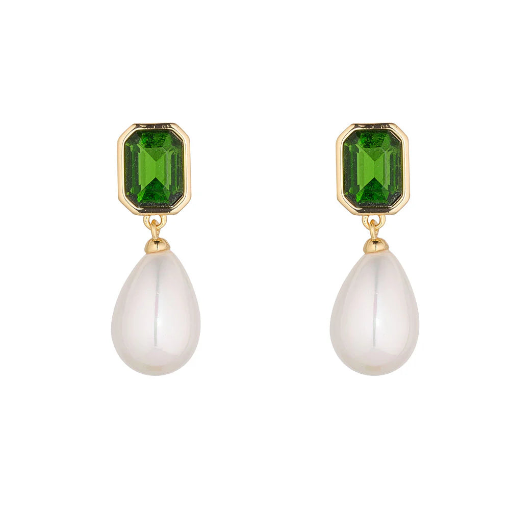 R439ecb PEARL & EMERALD EARRINGS