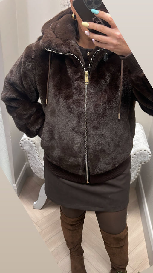 Guess brown lucrezia faux fur jacket w5bl66w3890