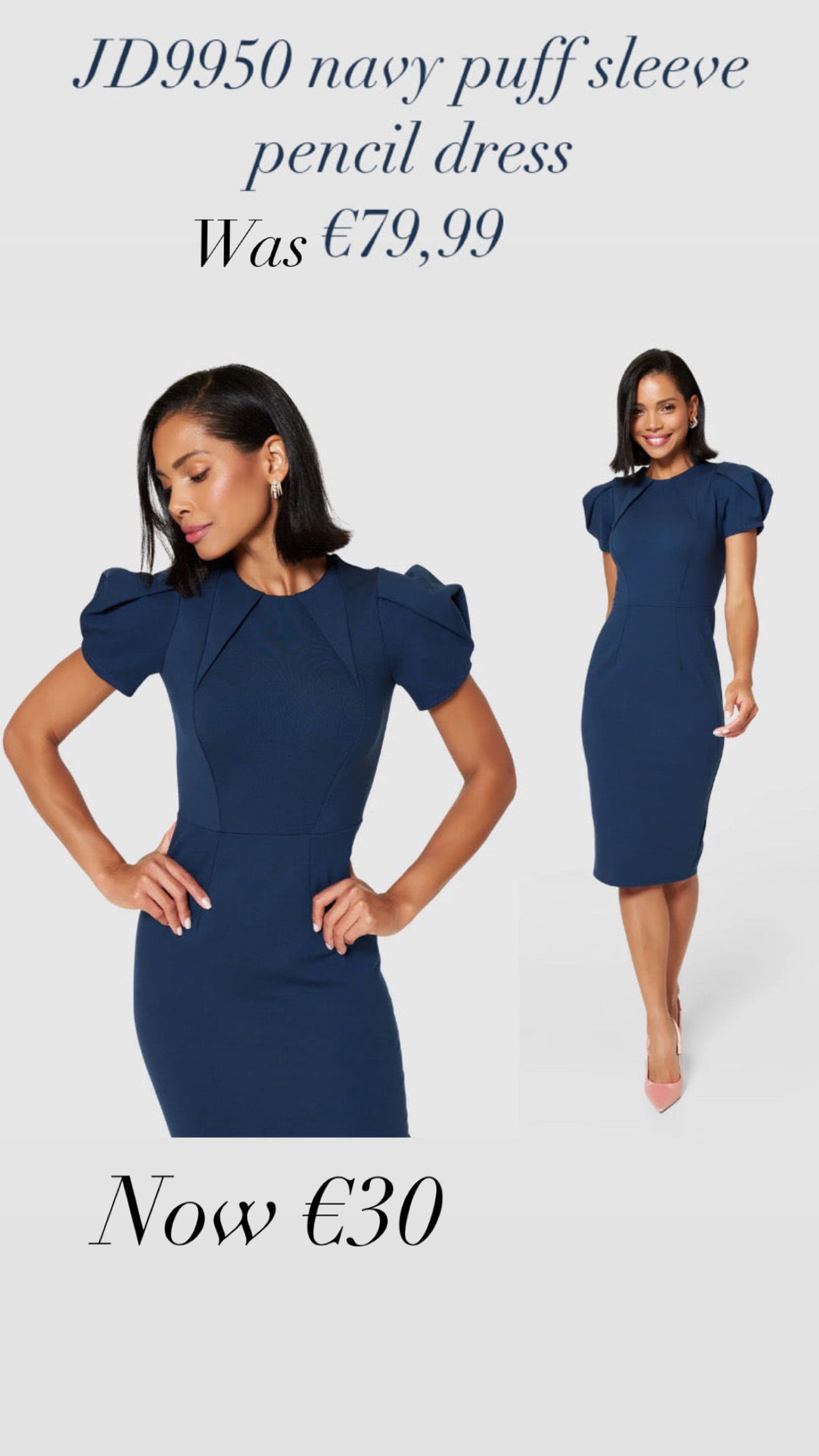 JD9950 navy puff sleeve pencil dress