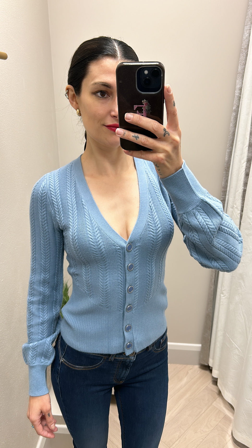 W4br31z2v42 guess blue ribbed cardi