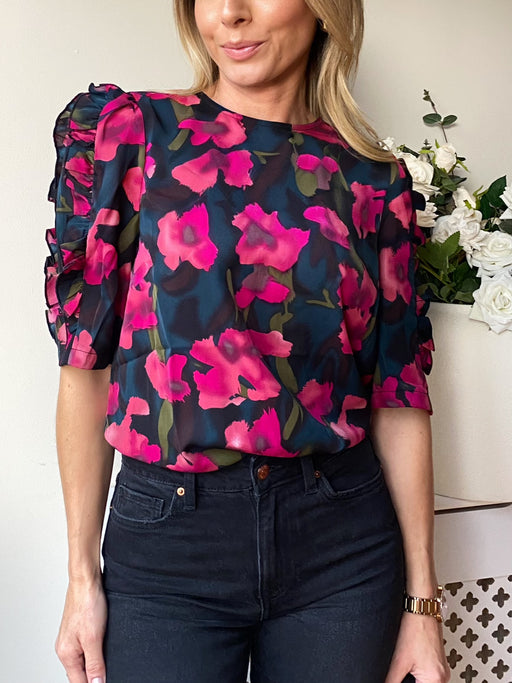 Asher Pink Floral Frill Sleeve Top