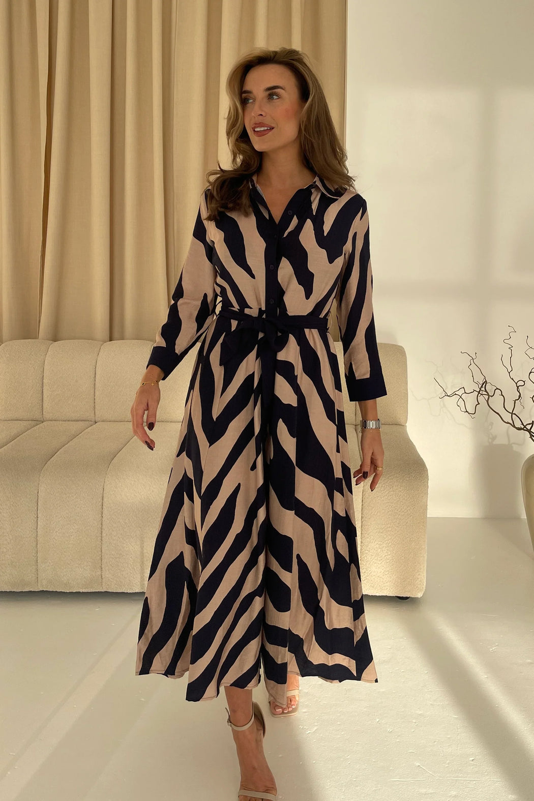 Angela Navy Animal Shirt Maxi Dress