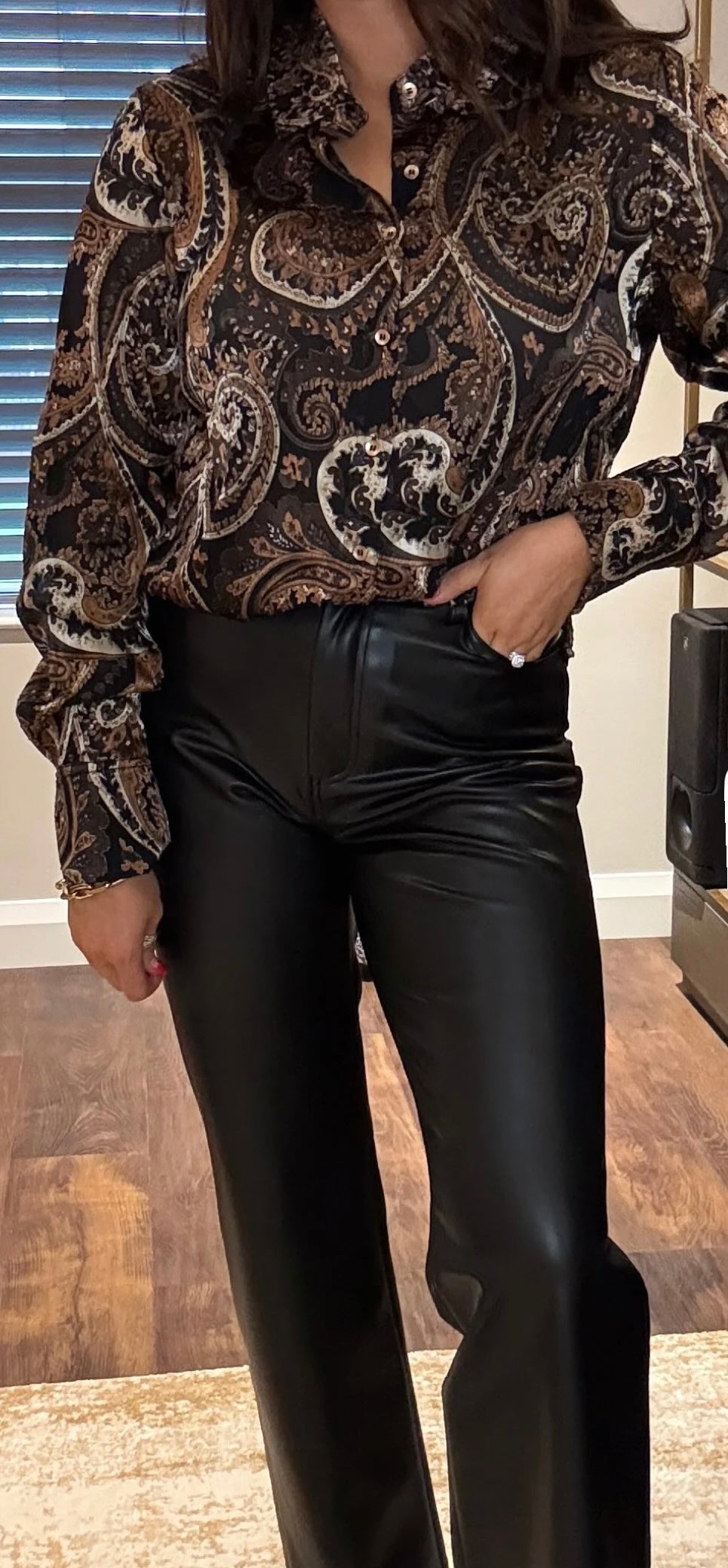 Guess faux leather straight leg trousers