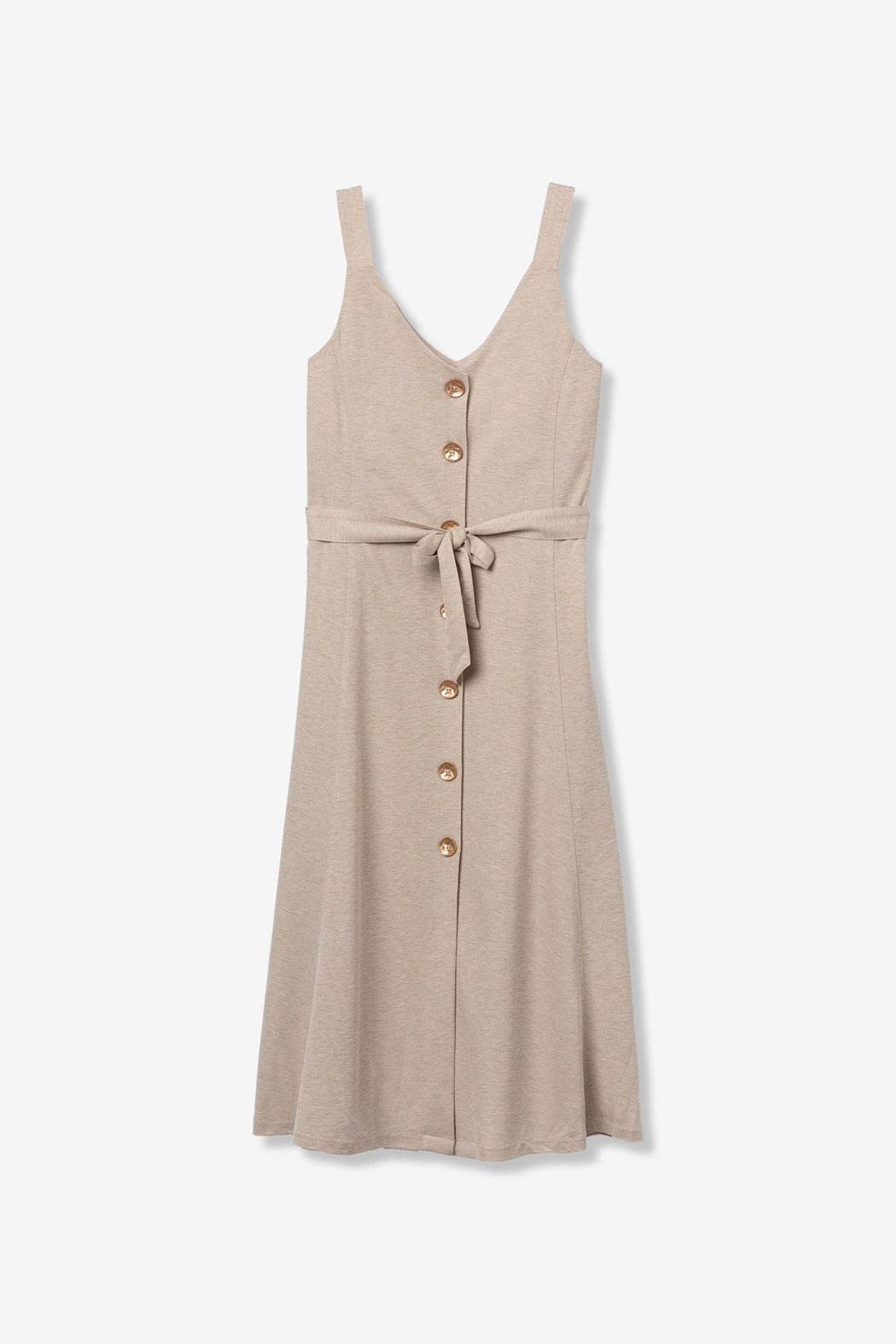 Shara beige gold button detail dress
