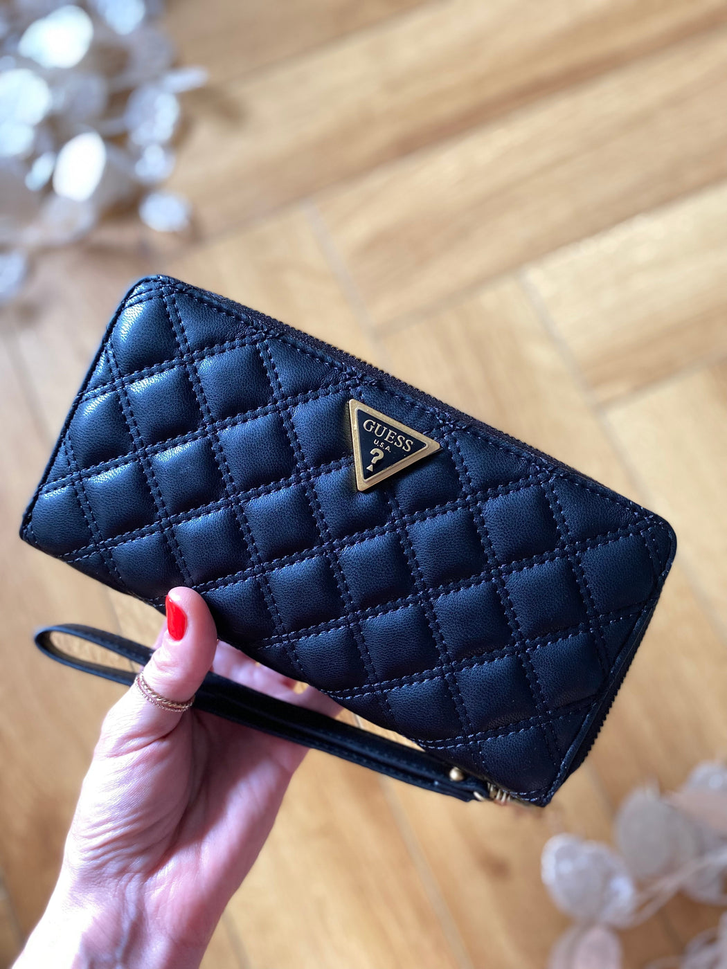 Qa874846 Giully black  gold quilted maxi wallet