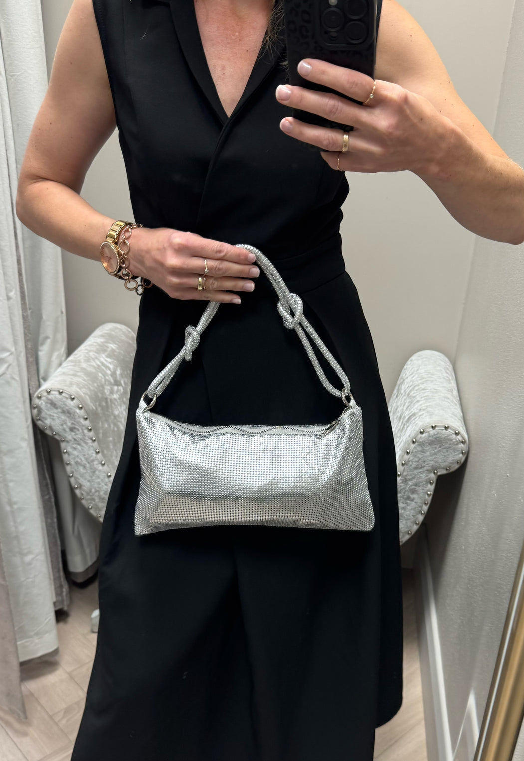 Glamour metallic-silver evening bag