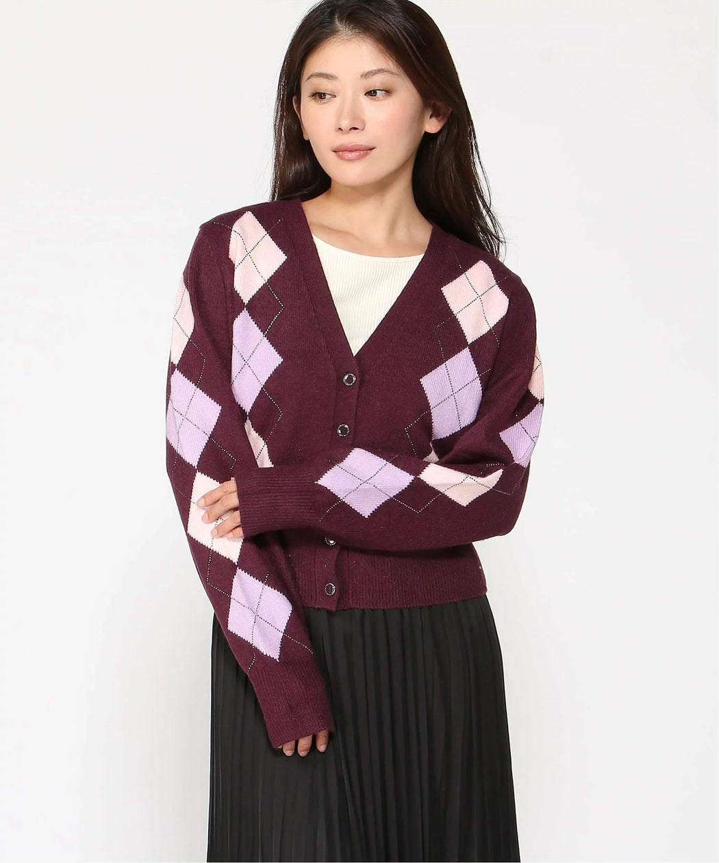 Guess Gracie Argyle Cardigan Burgundy. W6BR47Z1446