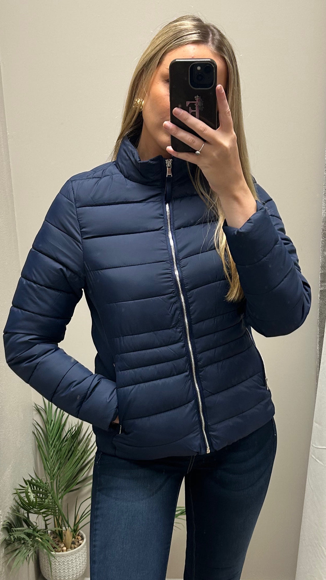 Evelyn navy puffa jacket