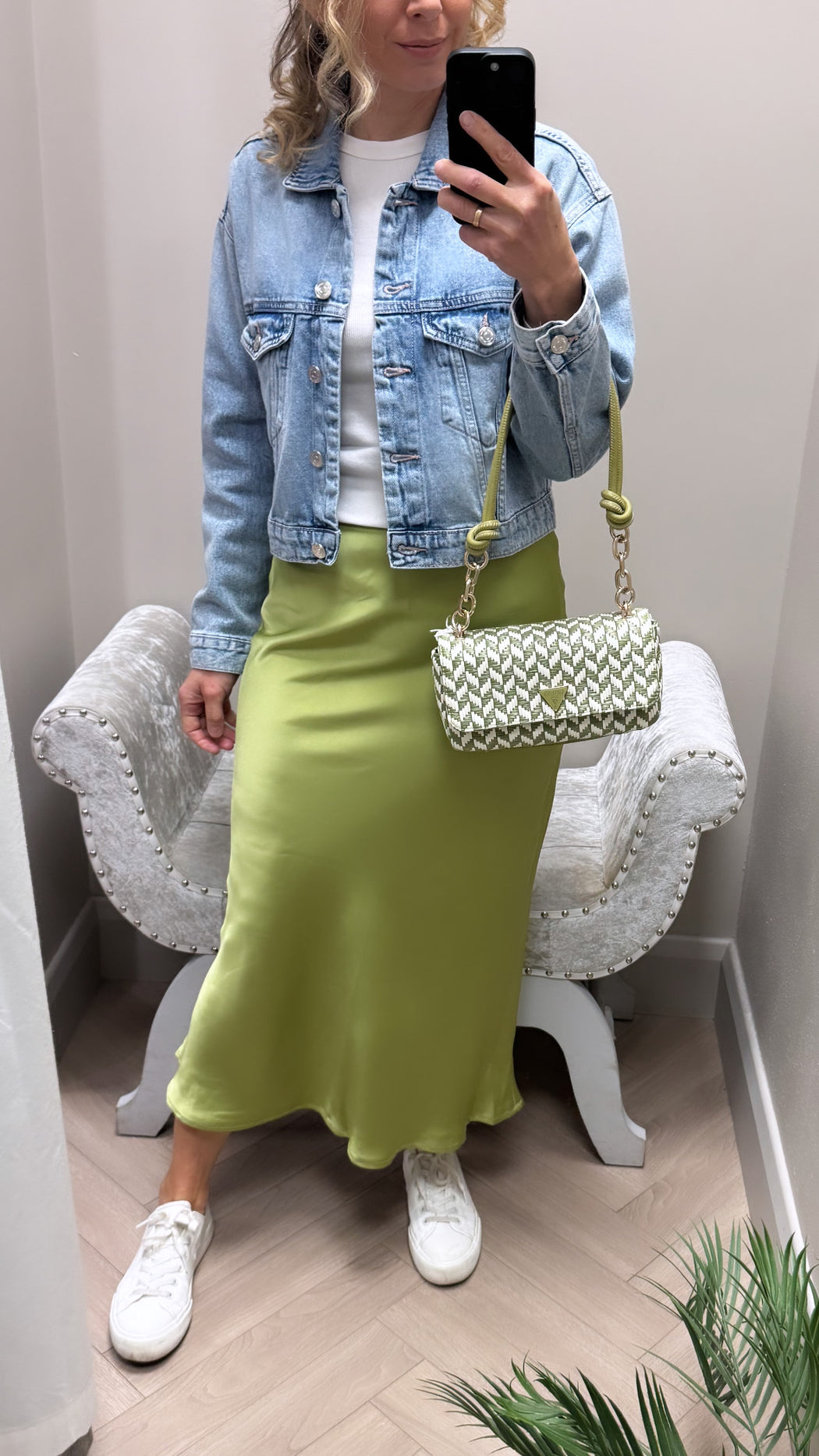 Kansas lime green midi skirt
