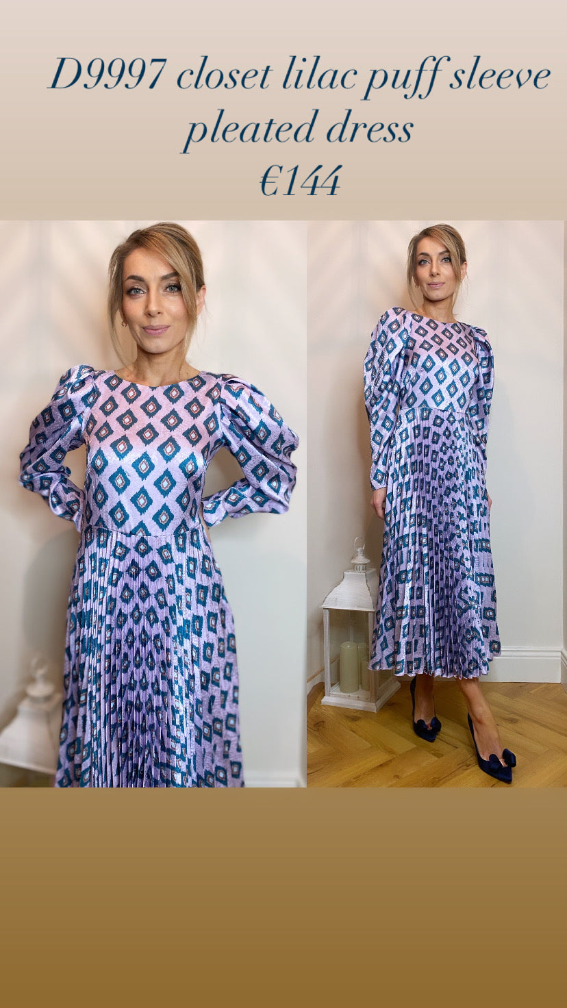 D9997 closet lilac puff sleeve pleated dress