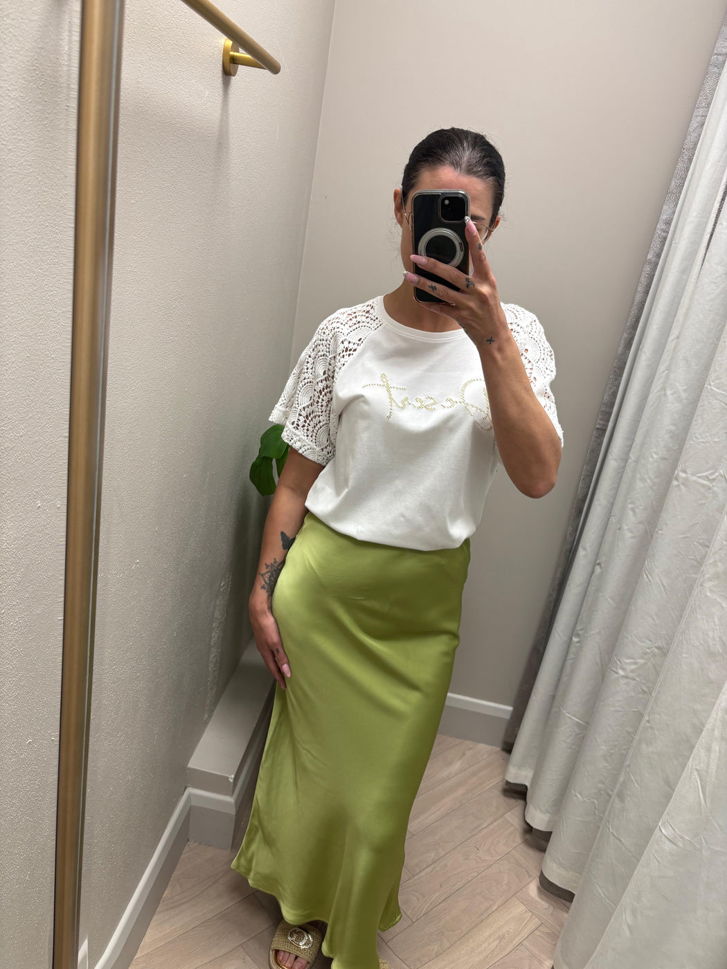 Kansas lime green midi skirt
